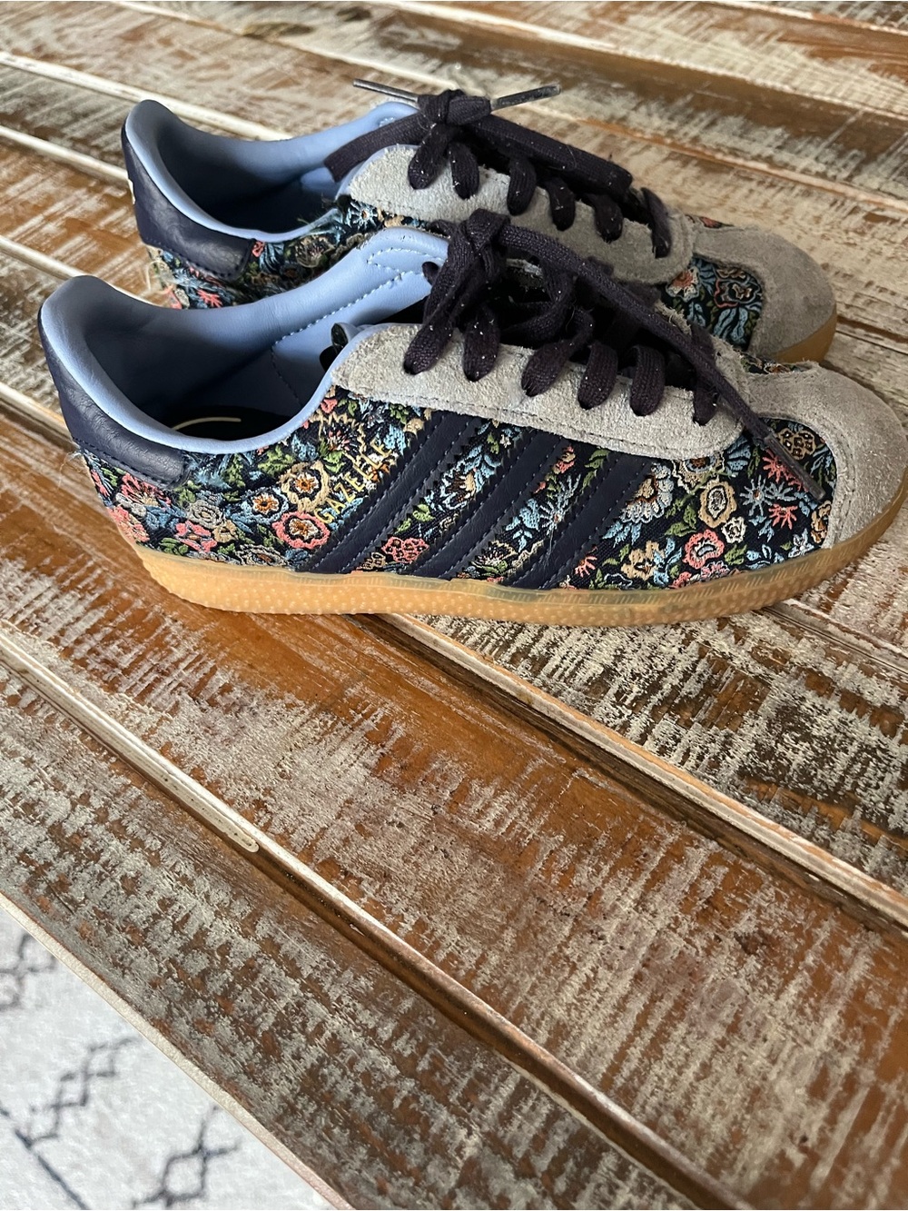 liberty Floral-Print Kids Sneakers with Navy Stripes and Gum Sole